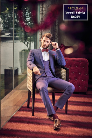 Suit Nam Đẹp Italy 95% Wool - D605/1 - Tím Sọc - Cổ Ve Ngược - 1 Nút